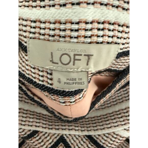 LOFT Chevron Stripe Textured A-Line Skirt Size 4 Tan Black Pink Lined Mini Skirt - Picture 4 of 5